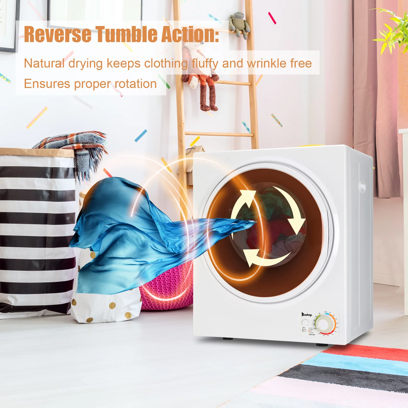 iRerts Portable Clothes Dryer, 850W 1.6cu ft Front Load Electric Clothes Dryer, Compact Laundry Dryer with Stainless Steel Tub, Wall Mount Kit
