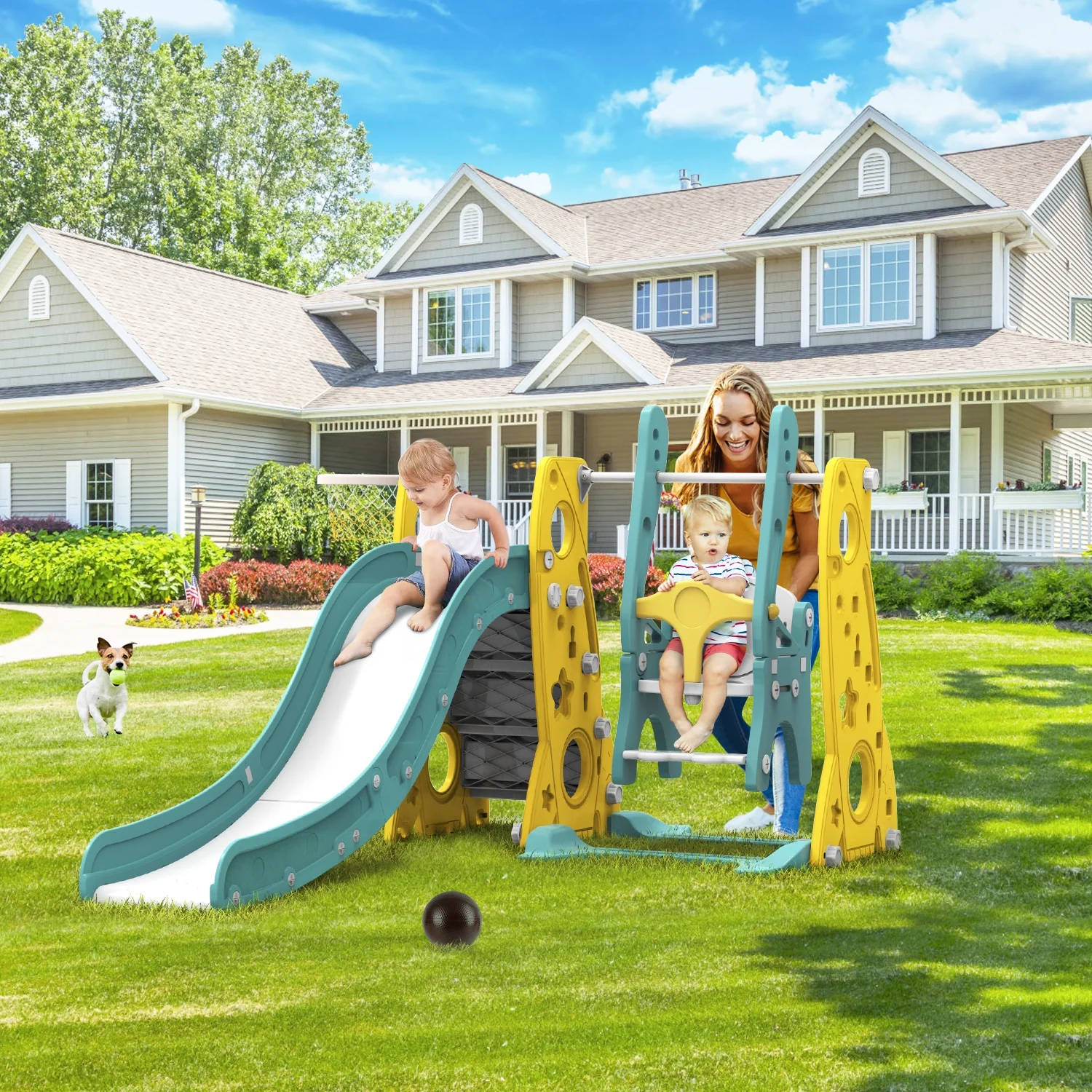 GIKPAL 6 in 1 Toddler Slide and Swing Set