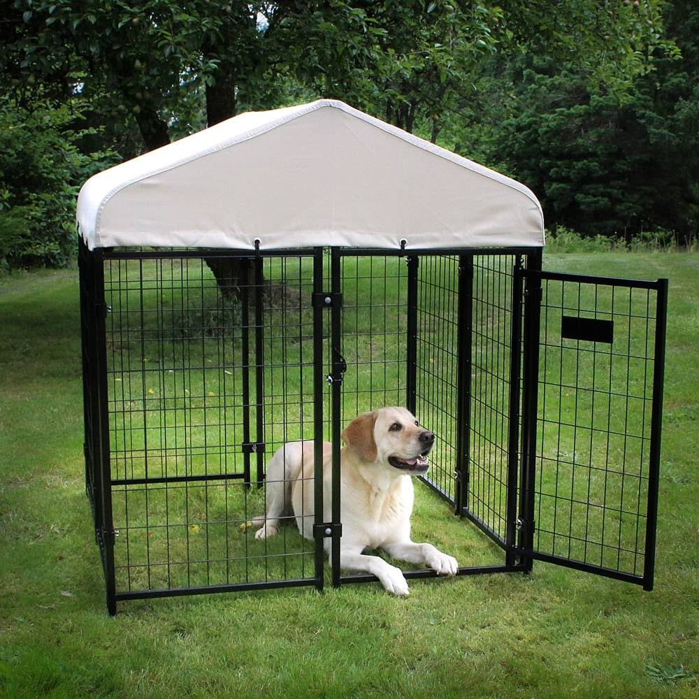 Lucky Dog Canopy Kennel Cover with Sunbrella Fabric - Tahitian Sand
