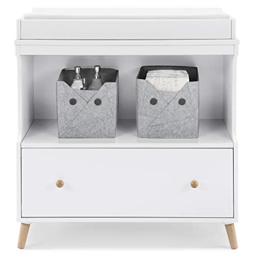 Delta Children Essex Convertible Changing Table with Drawer, Bianca White/Natural