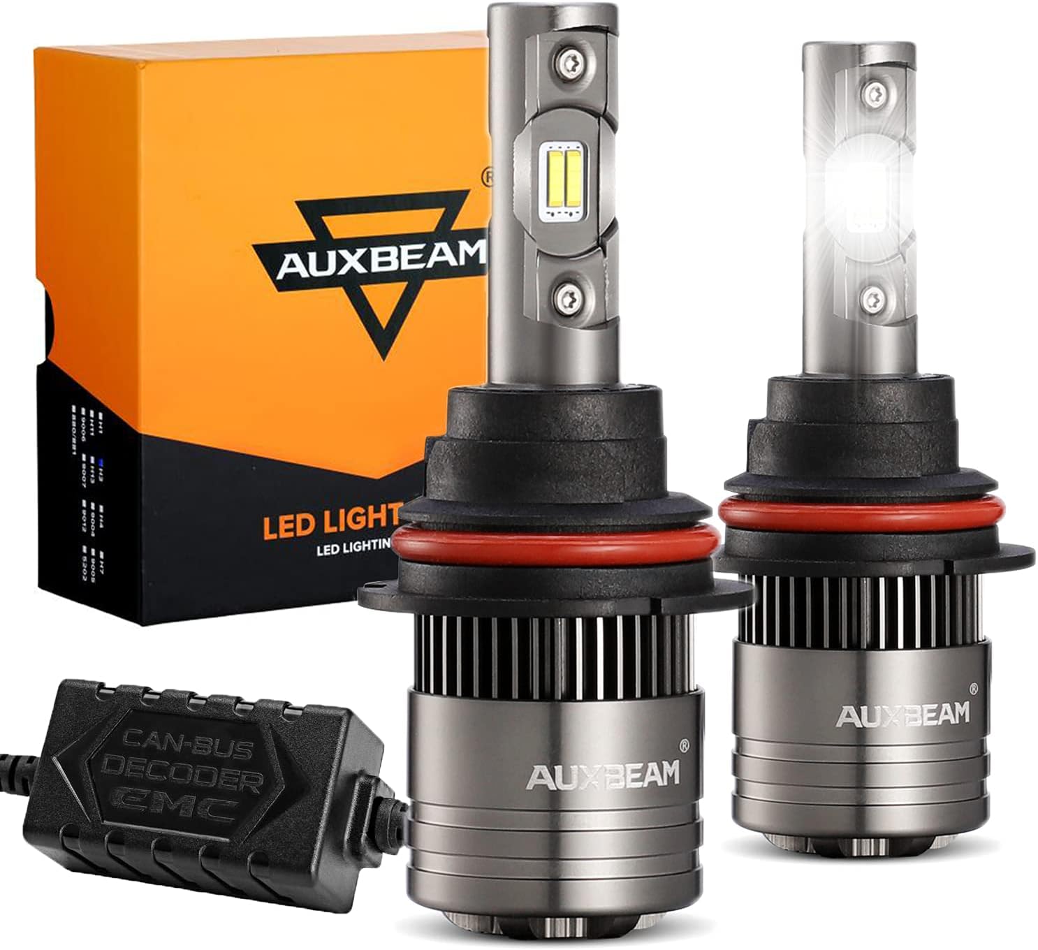 Auxbeam 9007 Led Light Bulbs, 70W 8000LM 6500K Pure White with Temperature Control, HB5 Hi/Lo Led Conversion Kit 24xCSP Chips F-T1 Series Pack of 2