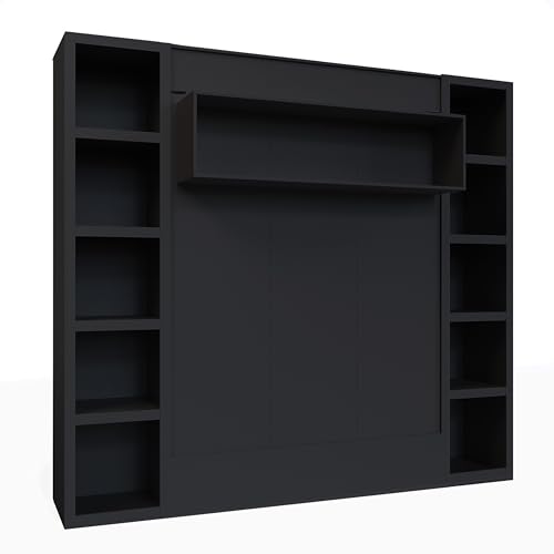 Oakland Living Easy-Lift Queen Murphy Wall Bed in Brown Wood Grain with Two Bookshelves