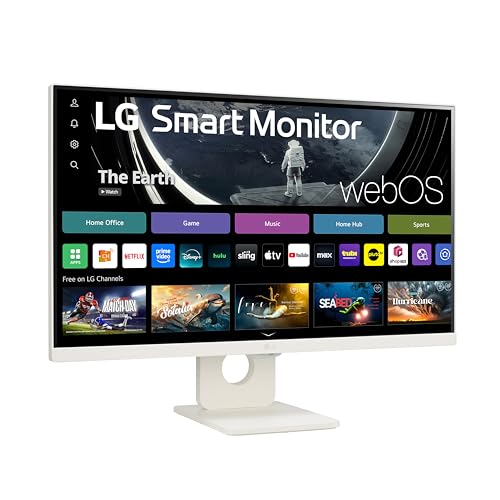 LG 27SR50F-W Smart Monitor 27-Inch FHD (1920x1080) IPS Display, webOS 23, HDR 10, x2 Built-in Speakers, AirPlay 2, Screen Share, Bluetooth, ThinQ App