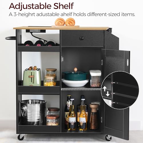 Kitchen Island with Power Outlet, Kitchen Storage Island with Drawer, Rolling Kitchen Cart on Wheels, Spice Rack, Towel Rack, Wine Rack