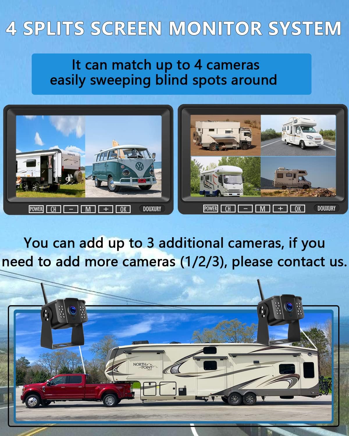Wireless Backup Camera, DOUXURY IP69 Waterproof 170° Wide View Angle HD 1080P Backup Camera + HD LCD 7 Monitor