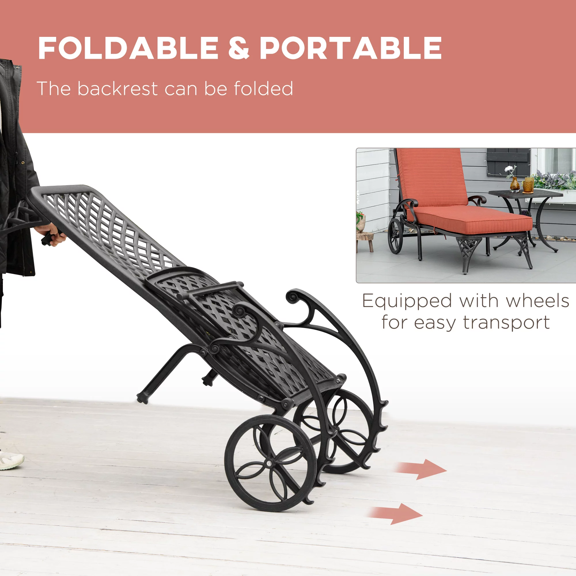 Outsunny Adjustable Outdoor Chaise Lounge Chair and Side Table Set