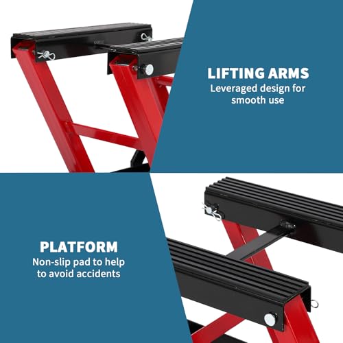 Hydraulic Motorcycle Lift Jack 1500Lb Capacity ATV Scissor Jack with 4.7-14.57in Height Adjustment, Non-Slip Platform & 360° Swivel Casters