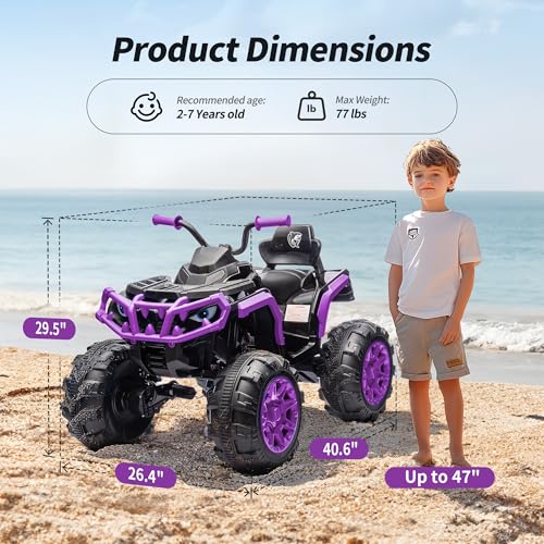 Shark Kids ATV 4 Wheeler, 24V 4WD Electric ATV Ride On Toy for Big Kids, 4X200W Motor, 5.6Mph Max Speed - Green