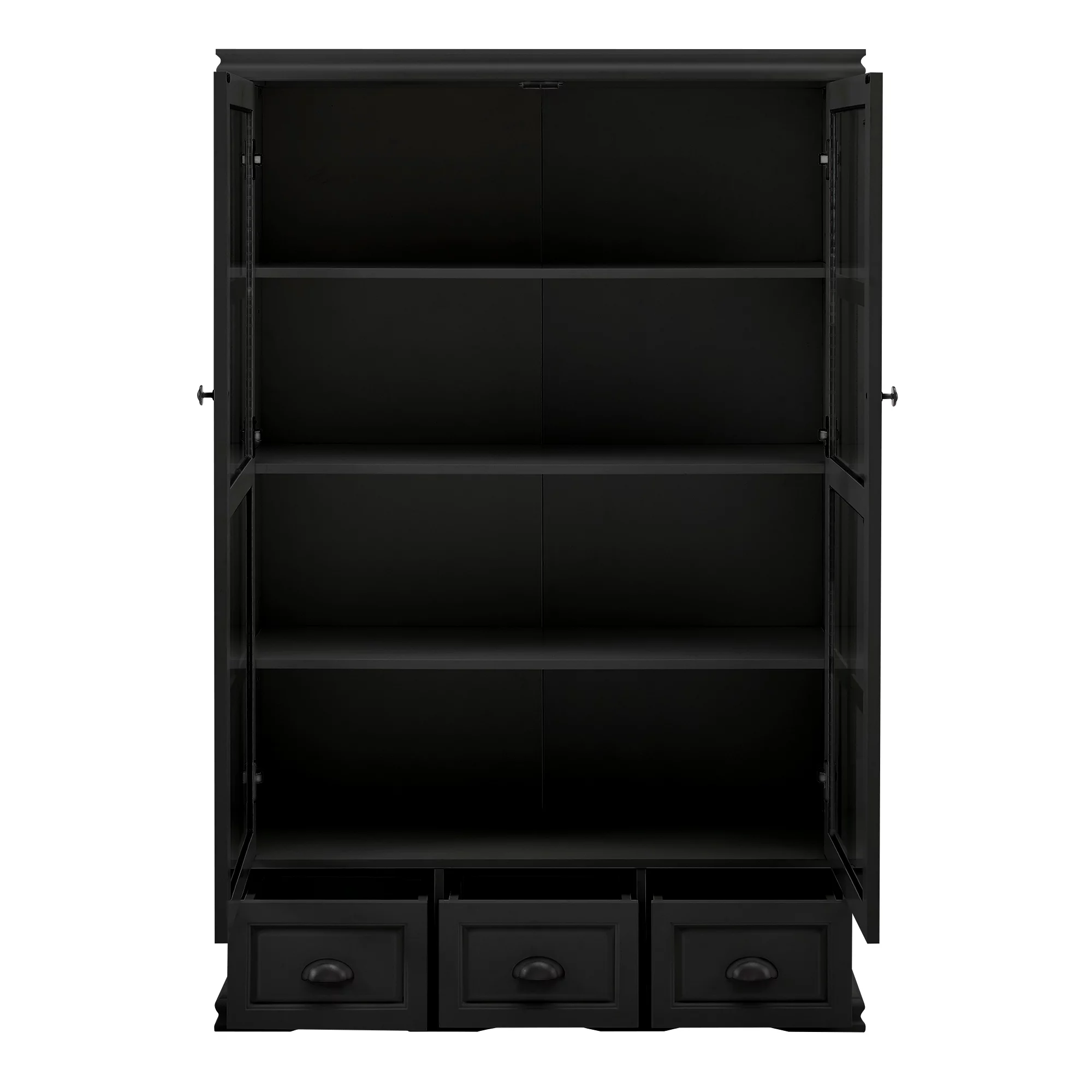 CQSXDA Storage Cabinet with Tempered Glass Doors Curio Cabinet with Adjustable Shelf Display Cabinet with Triple Drawers,Black