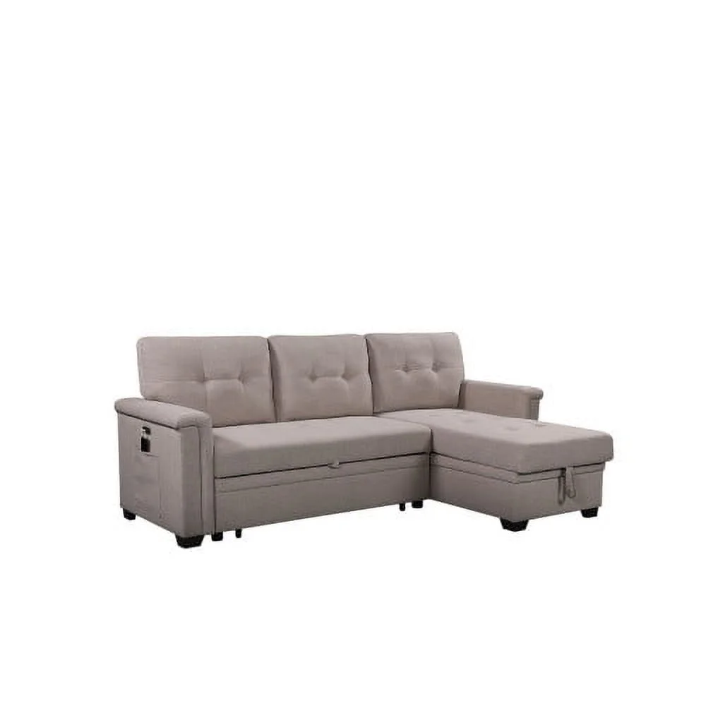 Light Gray Reversible Sleeper Sectional Sofa with Storage Chaise, USB Charging Ports and Pocket