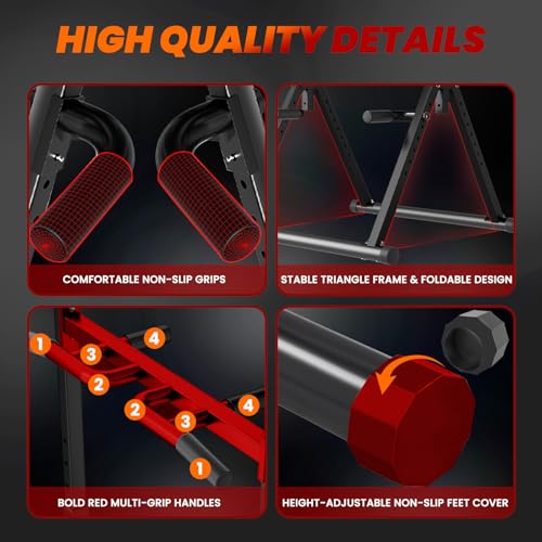 Power Tower Pull Up Dip Station Foldable, Pull Up Bar Station Adjustable, Multi-Function Home Gym, Strength Training Fitness Equipment