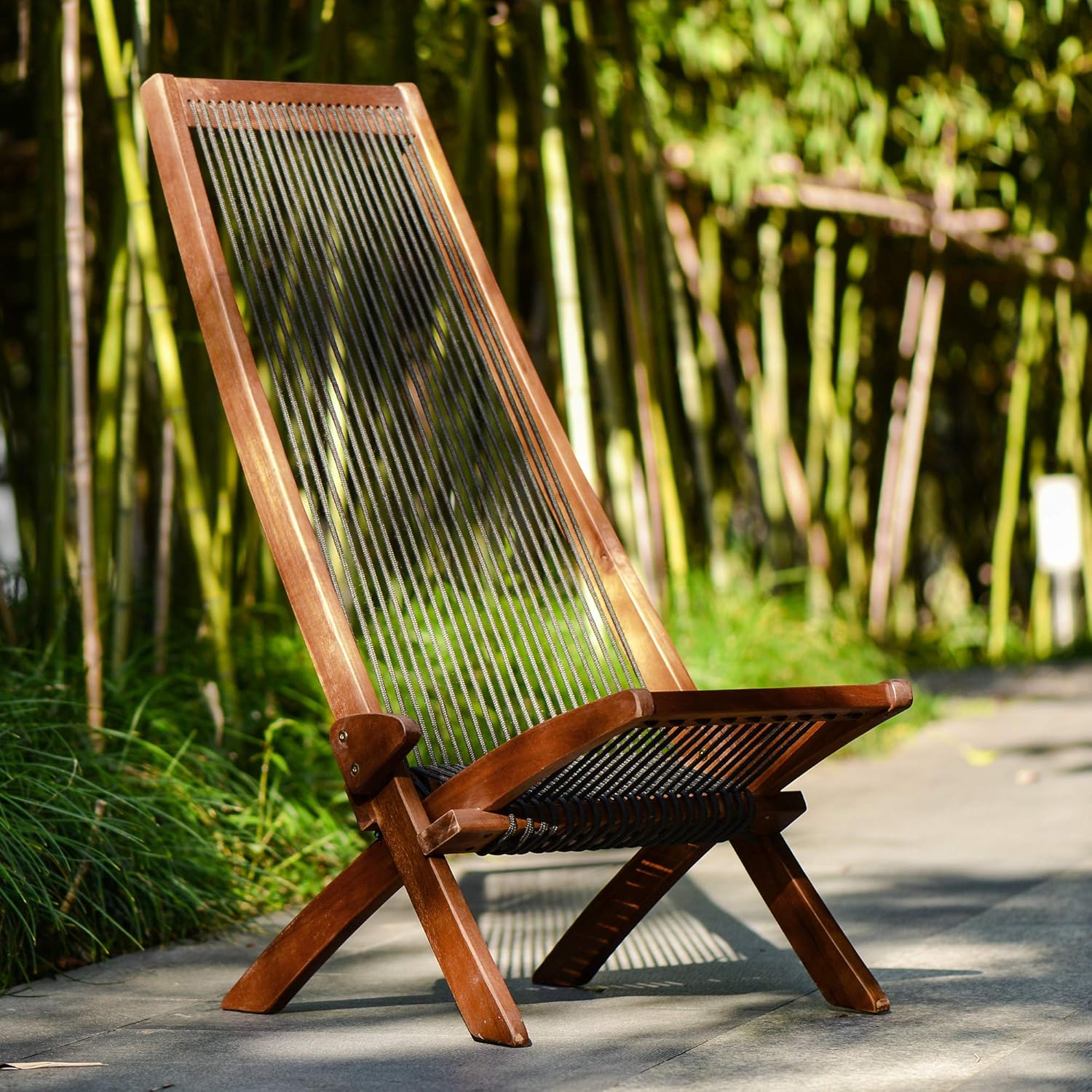 Folding Wooden Outdoor Lounge Chair Low Profile Acacia Wood Lounge Chair for The Patio Porch Deck Balcony Lawn Garden Wood Accent Furniture for Home