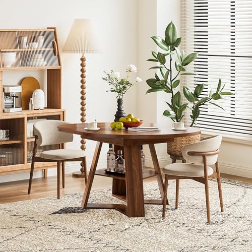 43.3in-59in Extendable Round Dining Table for 4-8,Modern Kitchen Oval Dining Table with Removable Leaves Space Saving
