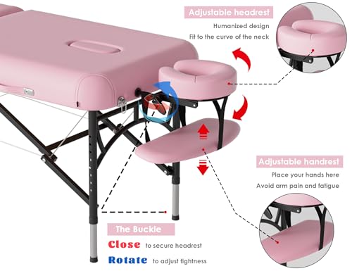 CLORIS 84" Professional Massage Table Portable 2 Folding Lightweight Facial Solon Spa Tattoo Bed Height Adjustable with Carrying Bag & Aluminium Leg