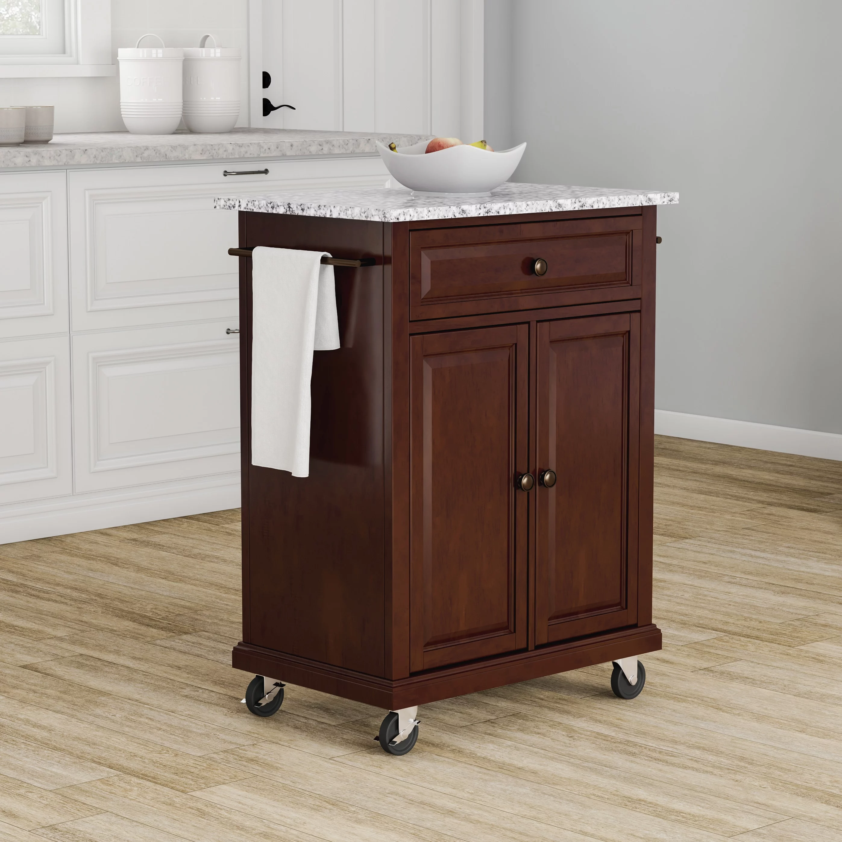 Crosley Furniture Crosley Compact Vintage Mahogany Finish Solid Granite Top Kitchen Cart and Island - 31"W x 18"D x 35.5"H - Curated Treasures Market
