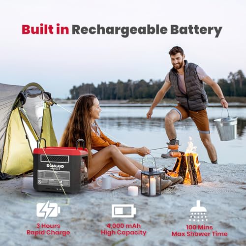GASLAND Goshower G3 Pro 1lb Propane Portbale Water Heater with Pump | 4000mAh Rechargeable Battery | MAX 100mins Shower Time | Outdoor Propane