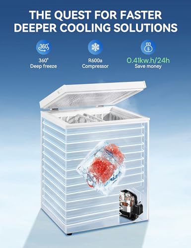 7.0 Cu Ft Chest Freezer - Energy Efficient & Quiet Mini Freezer with Adjustable Thermostat - Compact Deep Freezer for Home, Apartment, and Garage