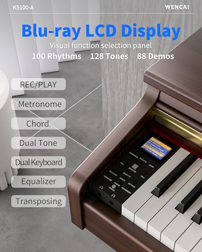 88 Keys Digital Piano Hammer Action Weighted Keyboard Piano, Full Size Upright Electric Piano, Wooden Electronic Piano for Beginner Professional