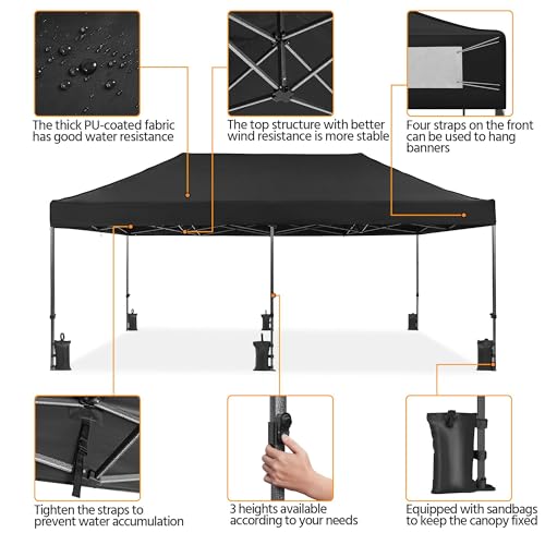 Yaheetech Heavy Duty Pop Up Canopy Tent, 10x20 Commercial Instant Shelter Tent for Wedding, Parties, Adjustable Outdoor Canopy with Wheeled Carry Bag