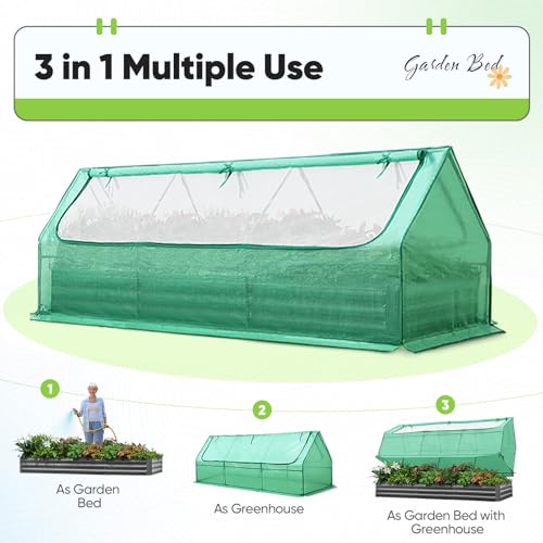 Quictent Raised Garden Bed Galvanized Raised Beds for Gardening Vegetables with Cover 8x4x1 ft Metal Planter Box Outdoor Use (Clear)