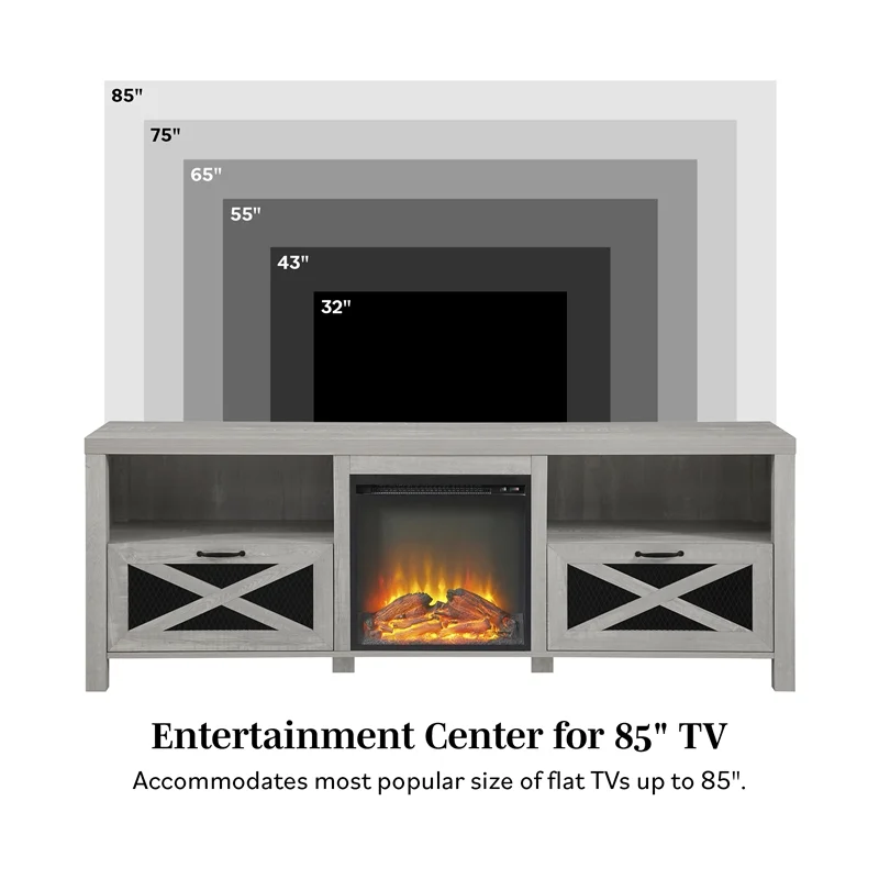 Abilene 70" Rustic Farmhouse Fireplace TV Stand in Stone Gray