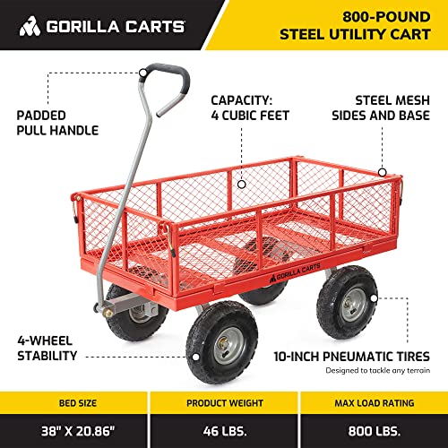 Gorilla Carts Steel Utility Wagon w/ Removable Side Panels, 1000 lb Capacity, Gray