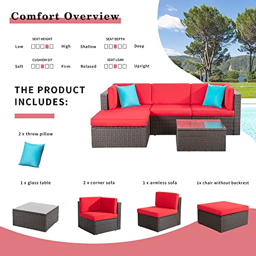 Shintenchi 6 Pieces Patio Furniture Sets Outdoor All-Weather Sectional Patio Sofa Set PE Rattan Manual Weaving Wicker Patio Conversation Set with