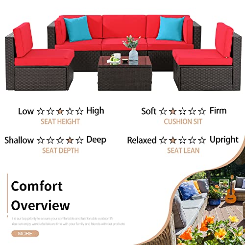 Shintenchi 6 Pieces Patio Furniture Sets Outdoor All-Weather Sectional Patio Sofa Set PE Rattan Manual Weaving Wicker Patio Conversation Set with