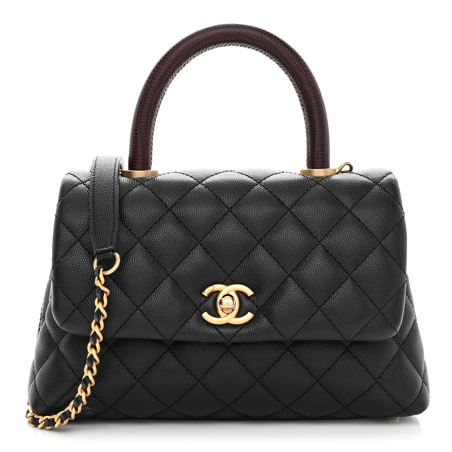 Caviar Lizard Embossed Quilted Mini Coco Handle Flap Black - SAKE OFF 5TH