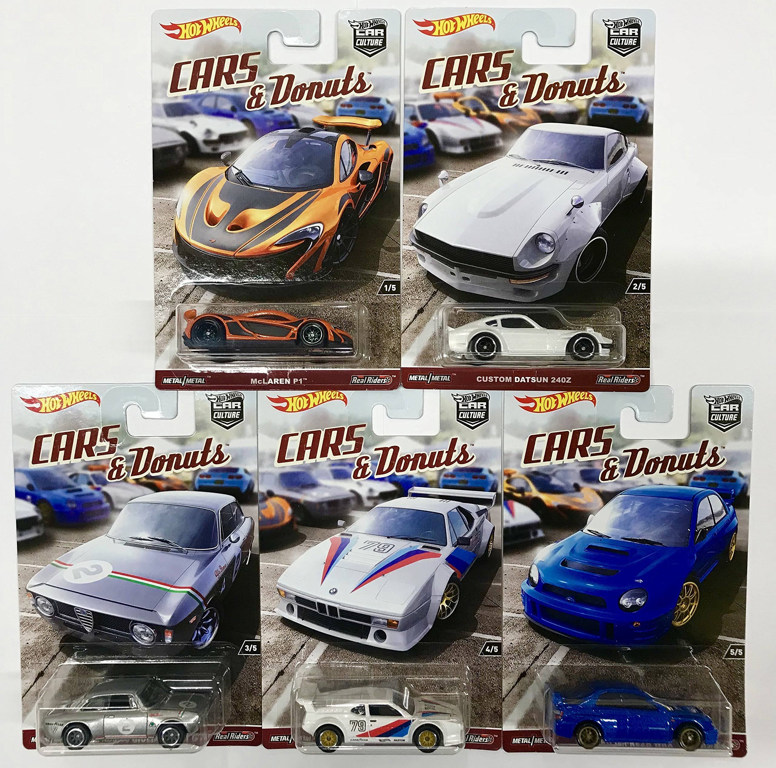 Hot Wheels Car Culture Cars and Donuts Set of 5 Real Rider Collectible Die Cast Toy