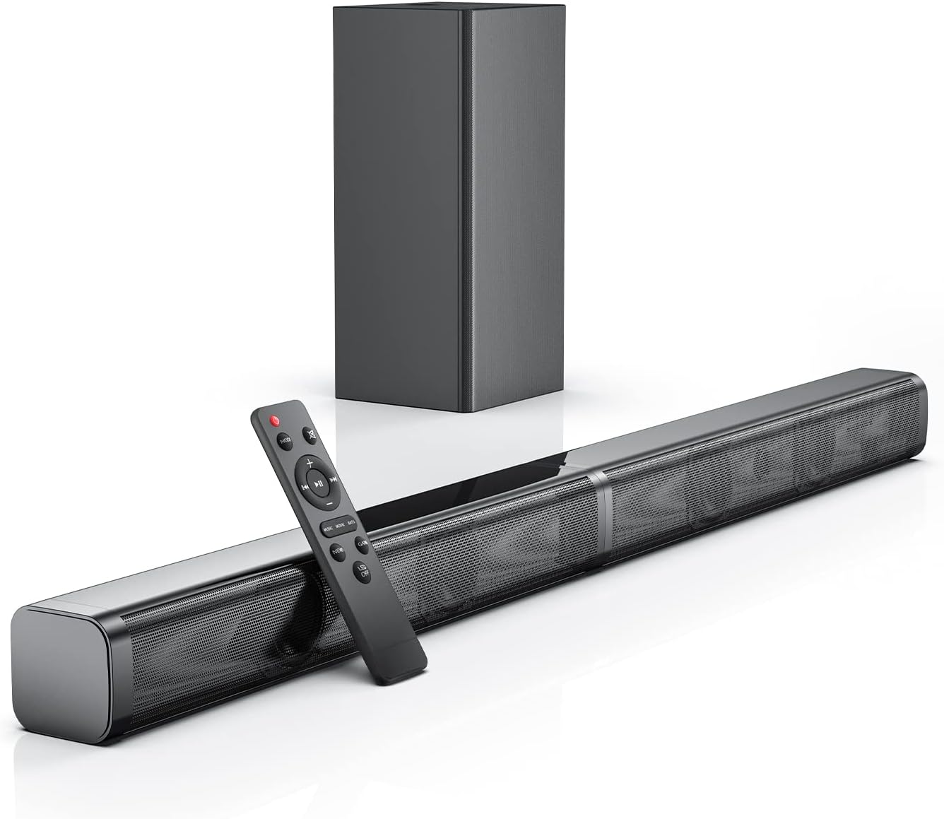 TV Sound Bar with Subwoofer, 2.1 CH Ultra-Slim Sound Bars for TV, 110dB/100W, 5 Smart EQ Modes, LED Night Mode, Bass Adjustable Surround Sound