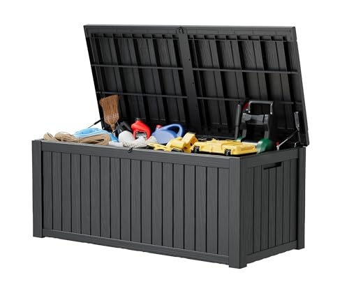 KAMABOKO Outdoor Storage Box, 150 Gallon Large Outdoor Resin Deck Box, Storage Waterproof Boxes Lockable Lid for Garden Tools, Pool Supplies