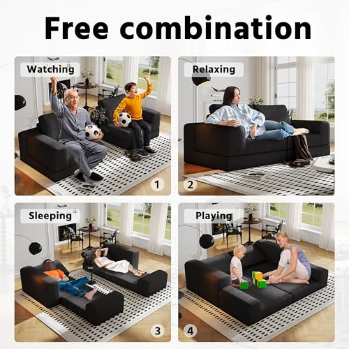 Cloud Modular Sectional Sofa, DIY Combination Modular Couch for Living Room, Unique Knitted Fabric Love Seat Couches with 2 Pillows