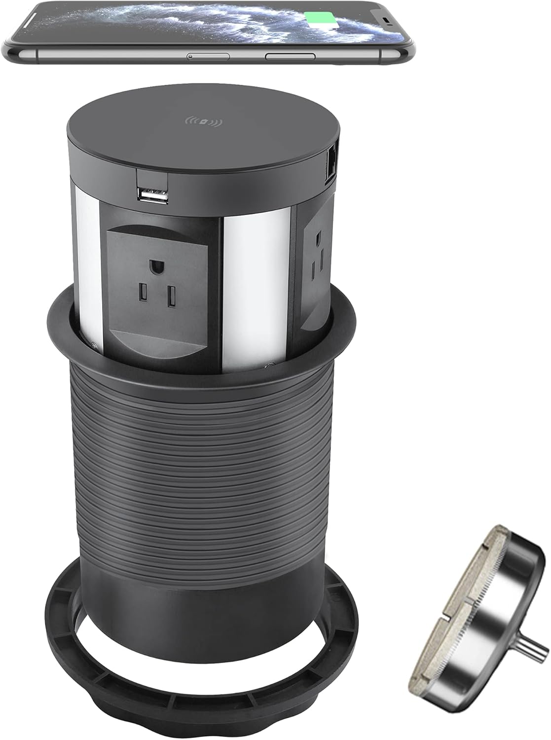 Automatic Pop up Power Outlet with Wireless Charger,Countertop Outlet Pop up for Granite,Space Saver Pop up Counter Outlet,2 USB Port