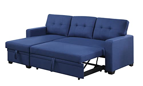 L-Shaped Pull Out Sleep Sofabed,Modern Reversible Sleeper Sectional Sofa Chenille Upholstered Button Tufted Decor with Storage Chaise