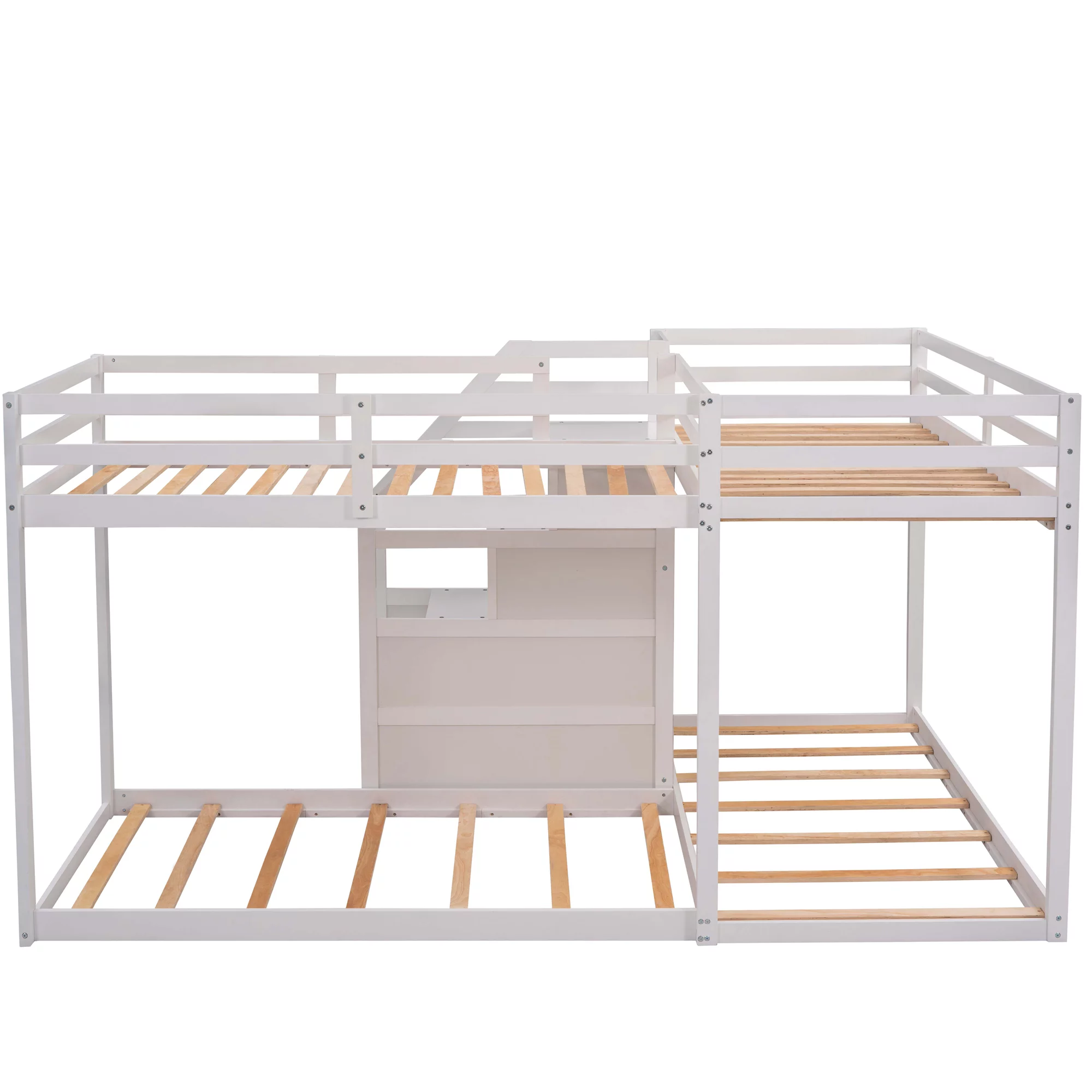 EUROCO Twin over Twin L-Shaped Bunk Bed with Middle Staircase, White - Curated Treasures Market