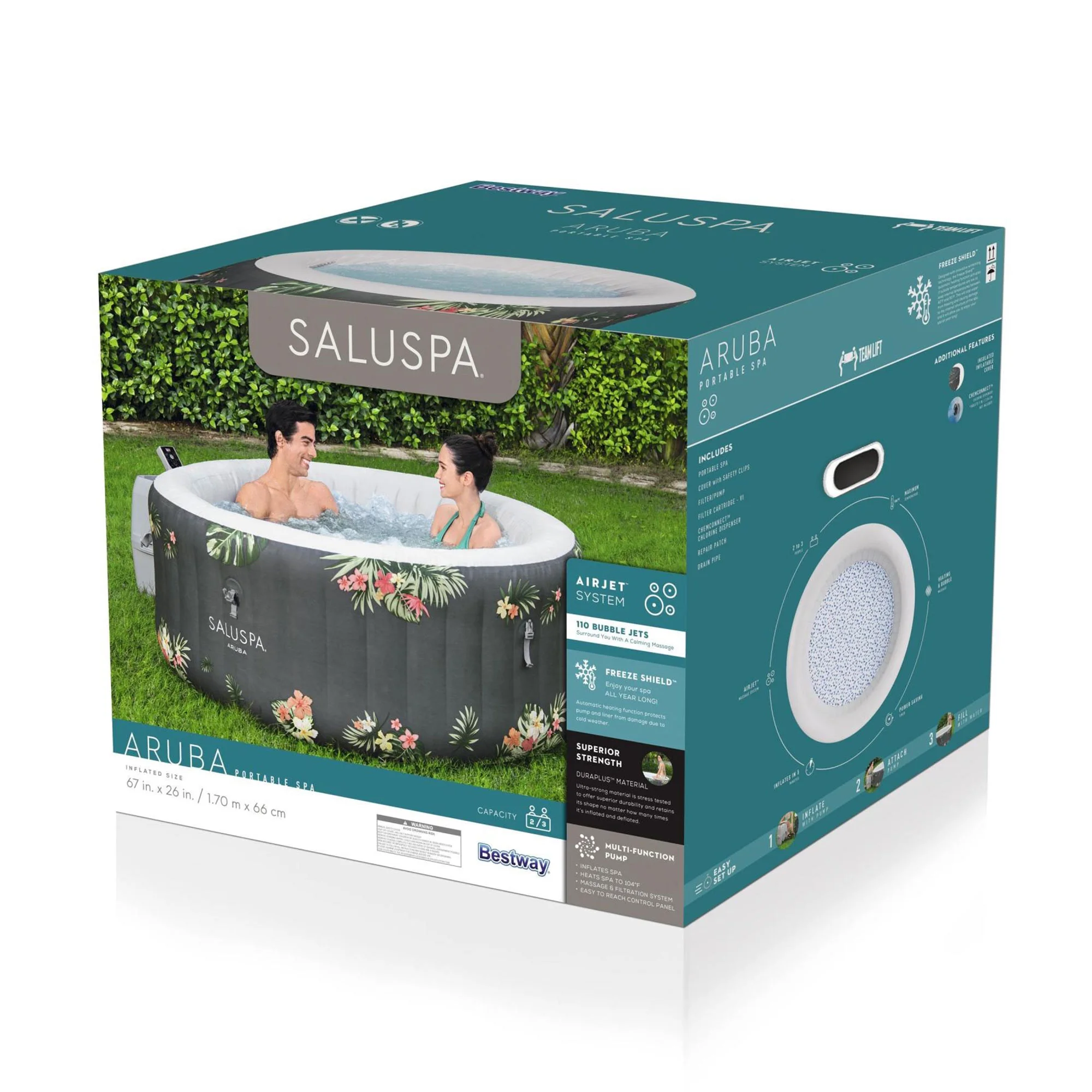 Bestway SaluSpa Aruba AirJet Inflatable Hot Tub w/ EnergySense Cover, Grey