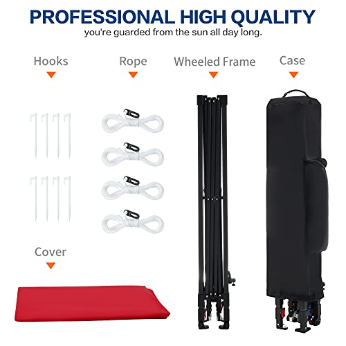 10'x10' Pop Up Canopy Tent with 1 Sidewall and 6 Pockets, One Push Setup, Instant Shade Tent with Vented Roof for Beach Patio Outdoor, Case, 8 Stakes