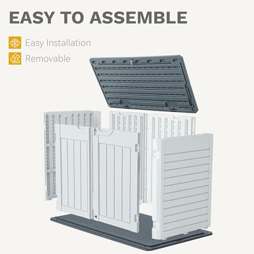 DWVO Outdoor Weather-Resistant Horizontal Storage Shed, 35 Cu Ft Capacity, Lockable and Waterproof, Suitable for Storing Garden Tools, Light Gray