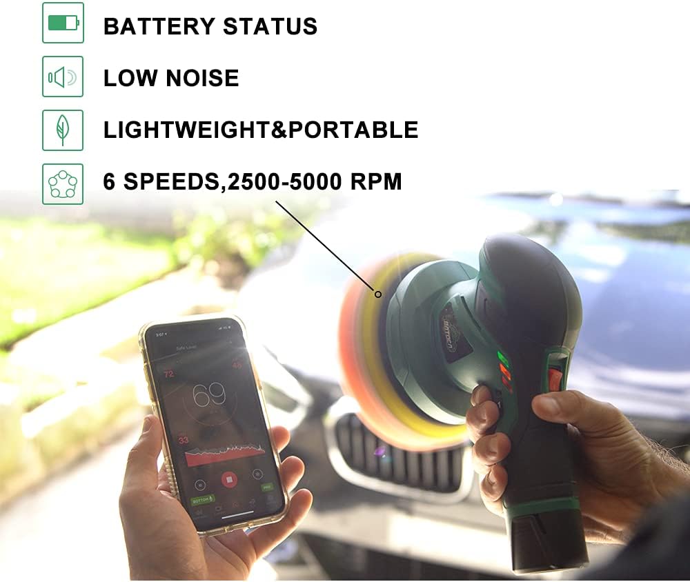 BATOCA - Cordless Car Buffer Polisher - with 2pcs 12V Lithium Rechargeable Battery Brushless Polisher with Variable Speed