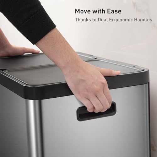EKO EcoCasa II 36L+24L Dual Trash Can with Recycle Bin, Stainless Steel Garbage Can with Lid, Deodorizer Compartment