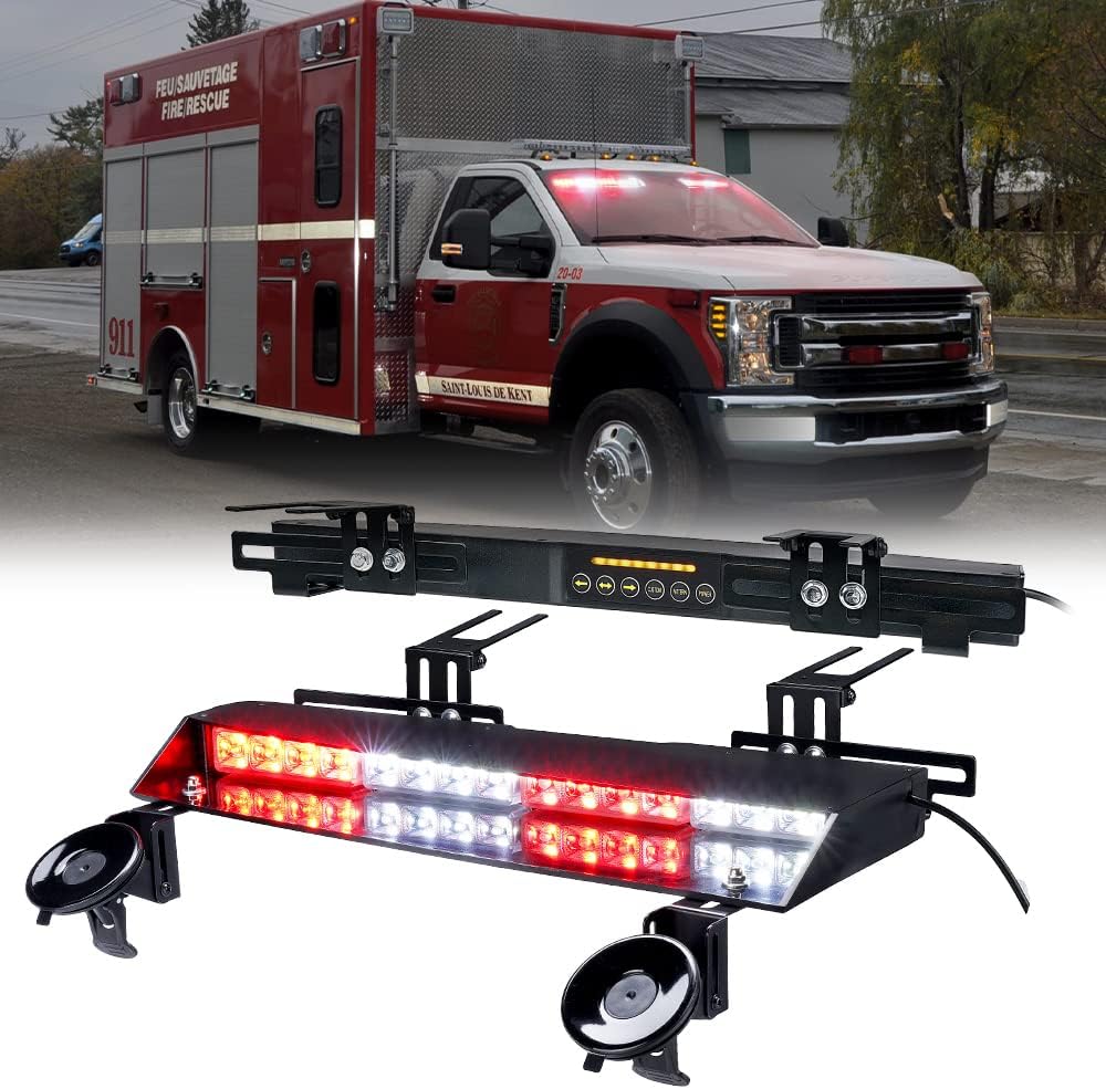 Lumenix LED Dual Visor Strobe Light Bar with Split Deck Brackets&Vacuum Sucker