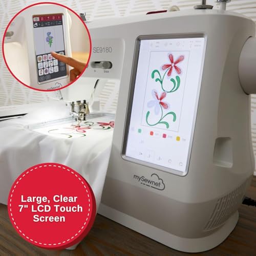 SINGER SE9180 Sewing & Embroidery Machine | 250 Built-in Stitches, 150 Embroidery Designs, 10 Fonts, 1-Step Buttonhole, 7" Touchscreen