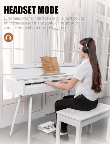 88 Key Weighted Digital Piano - Wooden Desk Electric Piano Transforms Between Desk and Vanity - Progressive Hammer-Action Keyboard