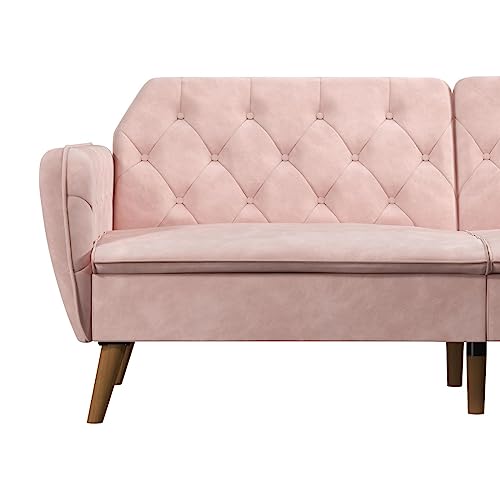 Novogratz Tallulah Memory Foam Futon, Convertible Couch, Camel Faux Leather