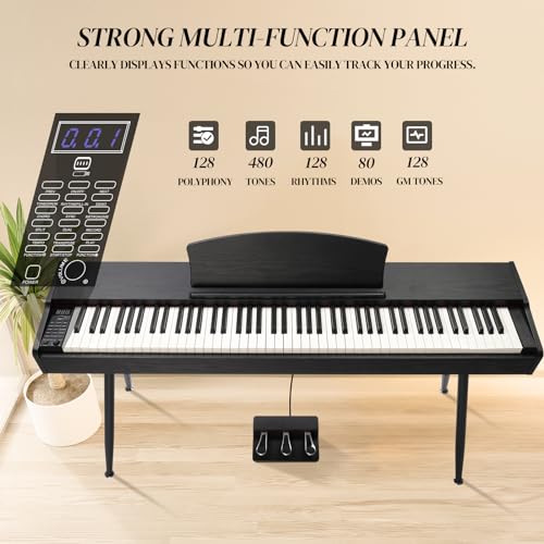 Ktaxon Digital Piano 88-Key Weighted Action Electric Piano with 3-Pedal Unit, Double Bluetooth, Split/Touch/Transpose Control Functions(Black)