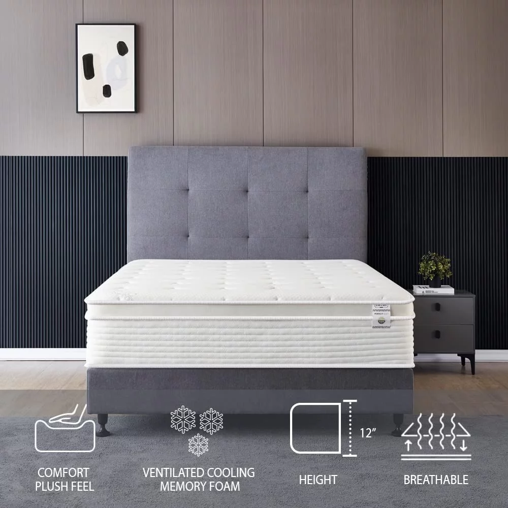 Full Size Mattress - 12 Inch Cool Memory Foam & Spring Hybrid Mattress - Euro Top - Medium Firm - Oliver & Smith