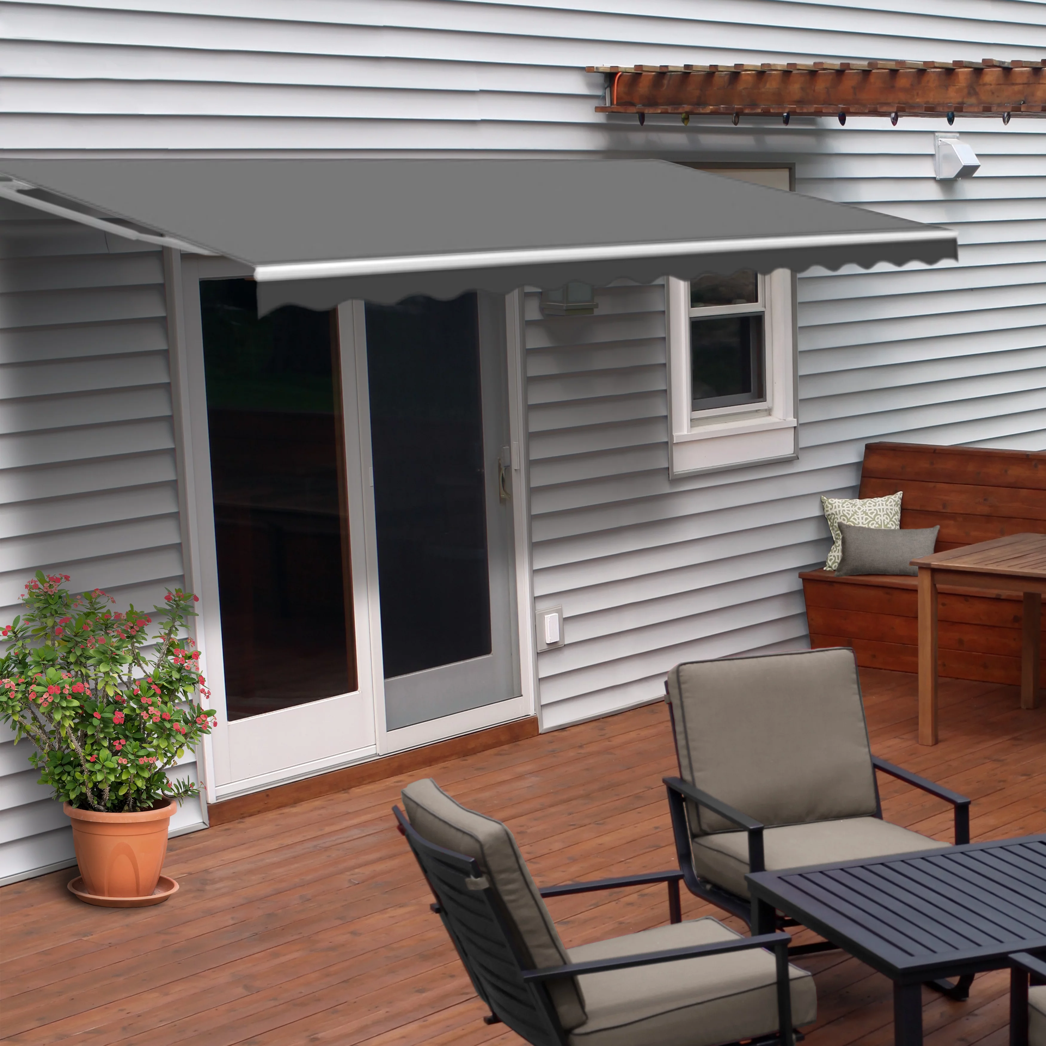 ALEKO 13' x 10' Motorized Retractable Patio Awning Canopy, Gray Color