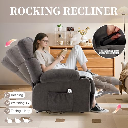 Recliner Chair with Massage and Heat, Rocker Recliner Chairs for Adults, Overstuffed Nursery Rocking Chairs for Living Room