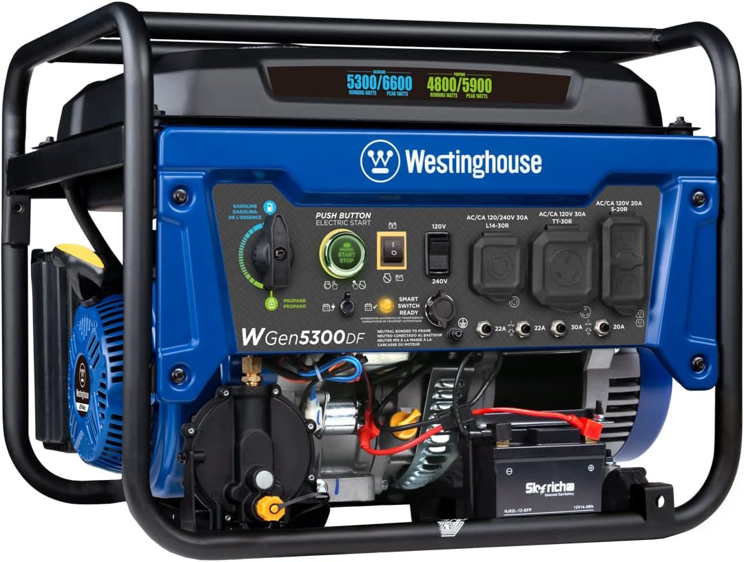Westinghouse Outdoor Power Equipment WGen7500 Portable Generator with Remote Electric Start 7500 Rated Watts & 9500 Peak Watts, Gas Powered